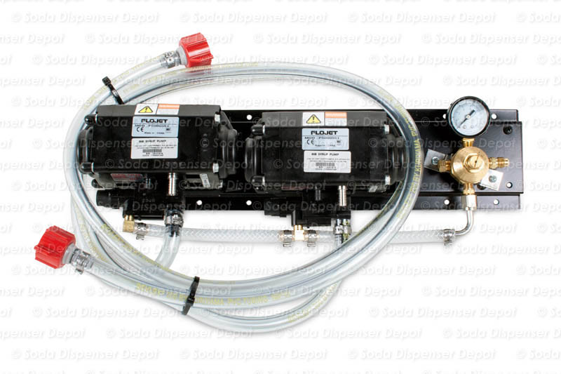 2 Flojet T5000 Series Pumps with BIB Hose and BIB Connects Mounted on Bracket