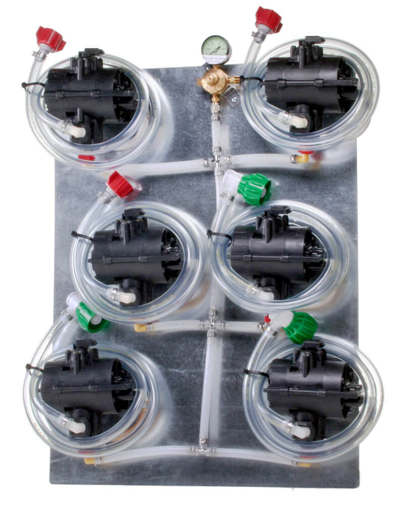 Six (6) Syrup Pumps with Secondary Regulator