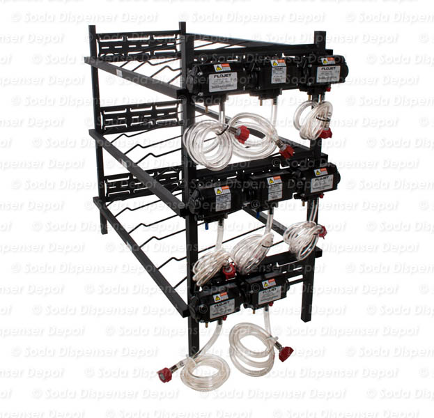 Eight (8) Syrup Pumps on Three (3) Triple Rack Tiers