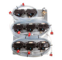 8 Flojet T5000 Series Pumps with BIB Hose, BIB Connects, and Secondary Regulators Mounted on Panel
