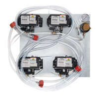 4 Flojet T5000 Series Pumps with BIB Hose, BIB Connects and Secondary Regulator Mounted on Pump Panel