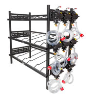 3 Triple Racks with 8 SHURflo Syrup Pumps and Secondary Regulator 39" W x 19" D x 48" H