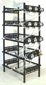 5 Triple Racks with 10 Flojet Syrup Pumps and Secondary Regulator 39" W x 19" D x 80" H